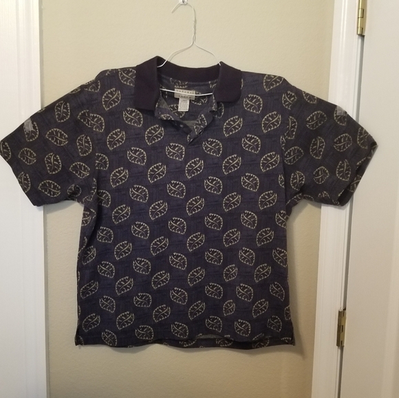 Natural Issue Polo Shirt Mens Large Blue Leaf Print Short Sleeve Y2K - Picture 1 of 5